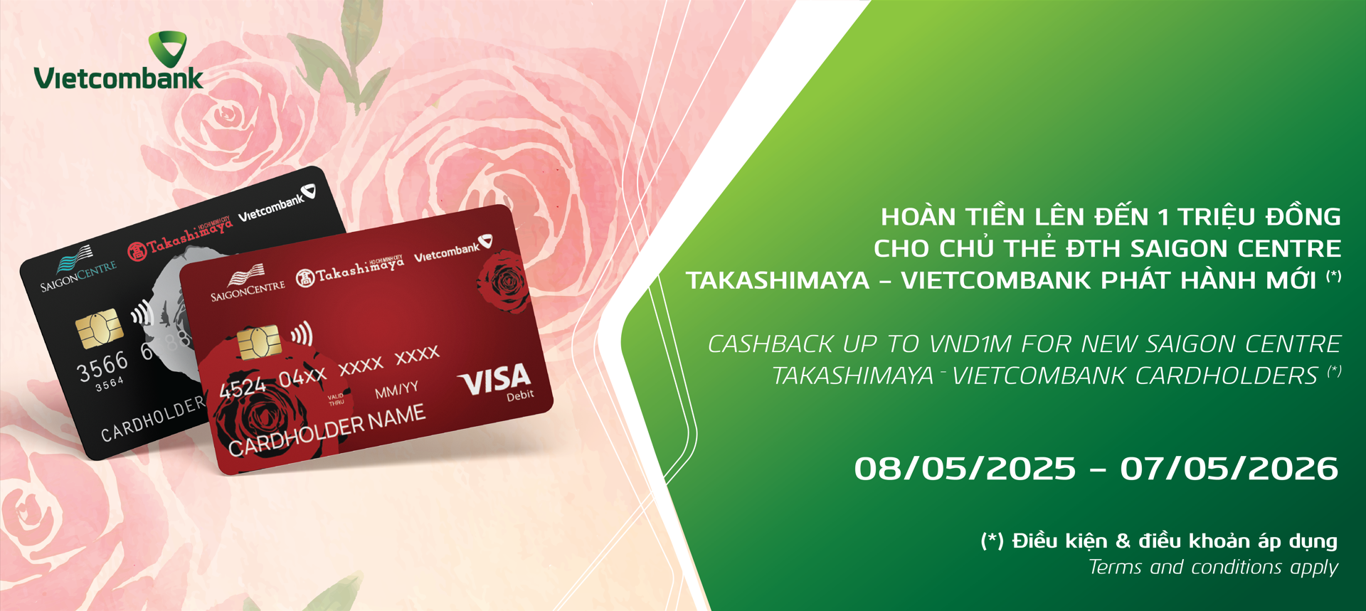 HOÀN TIỀN LÊN ĐẾN 1.000.000Đ CHO CHỦ THẺ ĐTH SAIGON CENTRE - TAKASHIMAYA - VIETCOMBANK MỚI