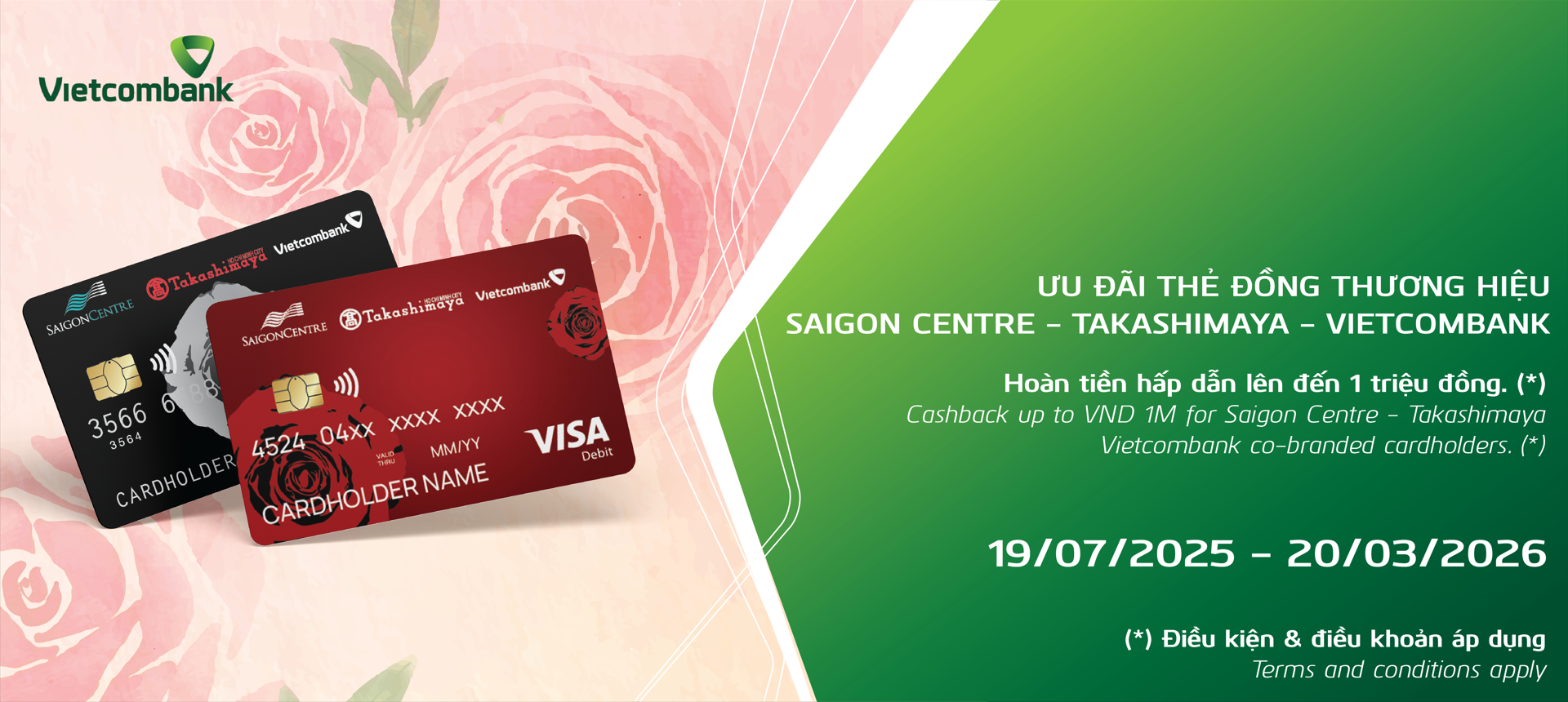 ƯU ĐÃI THẺ ĐTH SAIGON CENTRE - TAKASHIMAYA – VIETCOMBANK – HOÀN TIỀN LÊN ĐẾN 1.000.000Đ